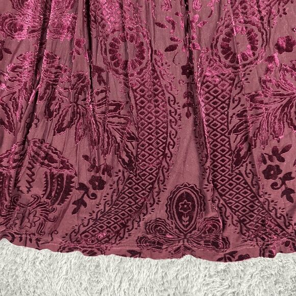 Easel Women's Witchy Romantic Velvet Burnout Empire Dress S Maroon Dark - Picture 7 of 16